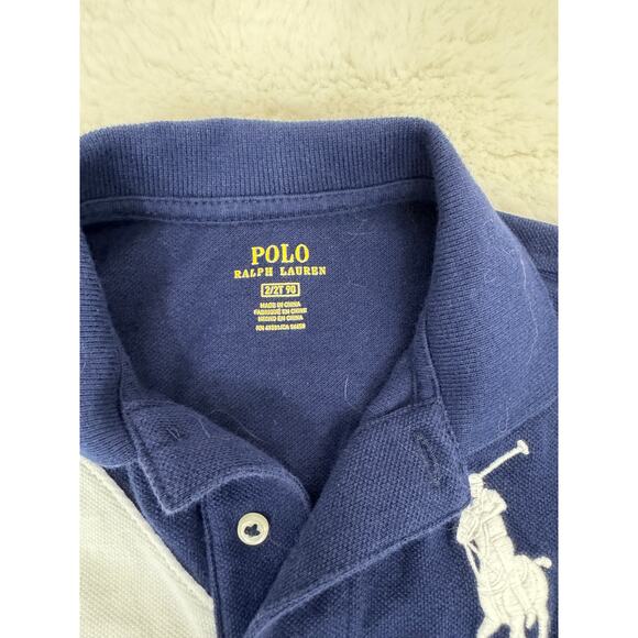 Ralph Lauren Boys 2T Colorblock Polo Shirt Red White Navy - Picture 2 of 4
